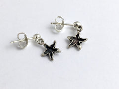 Sterling silver 3mm ball stud with tiny starfish dangle earrings-star,fish,ocean
