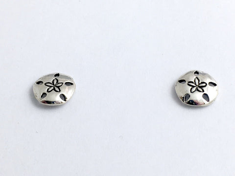 Sterling Silver small sanddollar stud earrings- sand dollar, ocean, beach, sea