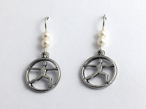 Pewter & sterling silver yoga warrior pose dangle earrings- Virabhadrasana II
