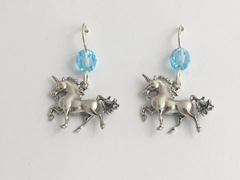Sterling silver Full Body Unicorn dangle earrings- glass-Fantasy-unicorns,