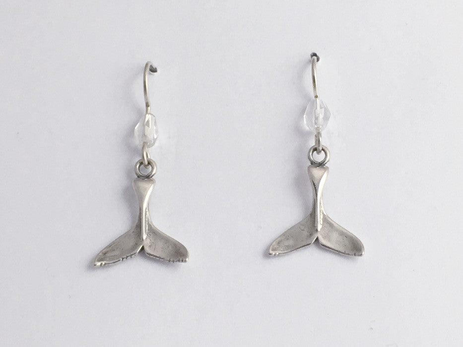 Sterling silver whale fluke dangle earrings-ocean-tail, whales, flukes,sea