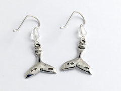 Sterling silver whale fluke dangle earrings-ocean-tail, whales, flukes,sea