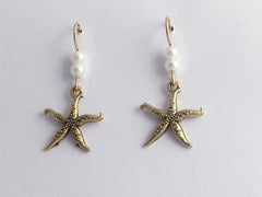 Goldtone Pewter & 14K GF starfish  earrings-ocean-coast-sea, star fish, tidepool