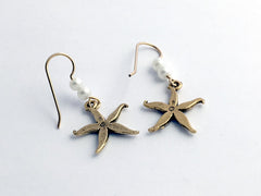 Goldtone Pewter & 14K GF starfish  earrings-ocean-coast-sea, star fish, tidepool