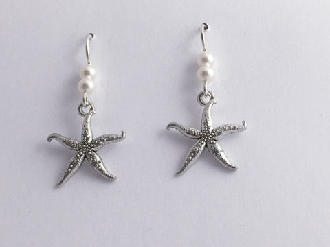 Pewter & Sterling silver starfish  earrings-ocean-coast-sea, star fish-tide pool