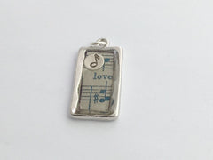 Pewter frame, music print, sterling silver note pendant-resin, love, score,notes