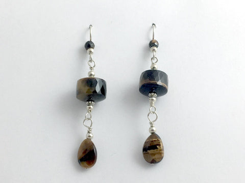 Sterling silver and faceted Tiger Eye  beads dangle earrings- Elegant, 2 1/2"