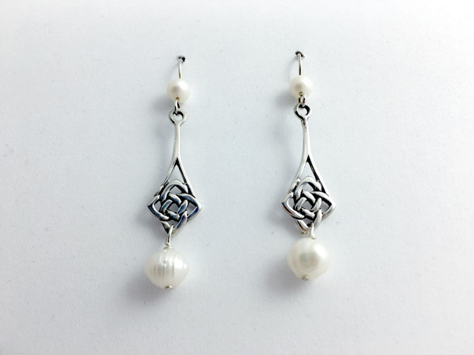 Sterling silver 4 cornered Celtic Knot dangle earrings-fw pearls-Quaternary