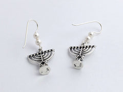 Sterling silver 9 branch Menorah dangle earrings-judaica- religion, Hanukkah