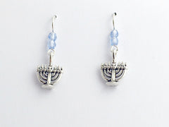 Sterling silver 7 branch Menorah dangle earrings-judaica- religion, Temple, lamp