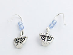 Sterling silver 7 branch Menorah dangle earrings-judaica- religion, Temple, lamp