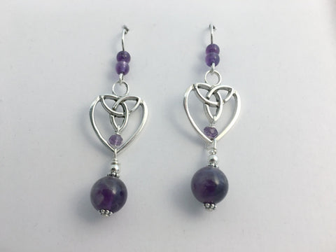 Sterling silver heart with Celtic Trinity knot dangle earrings-Amethyst
