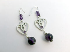 Sterling silver heart with Celtic Trinity knot dangle earrings-Amethyst