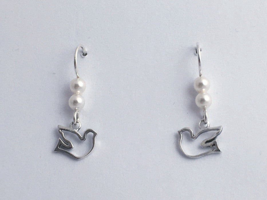 Sterling silver small open dove dangle earrings-bird- birds, peace, love