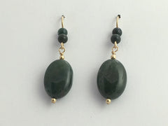 14k gold filled wire and Moss Agate oval bead dangle earrings- 1 7/8 inch long,