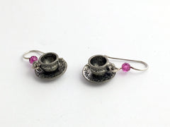 Pewter & sterling silver 3-D tea cup & saucer dangle earrings- teacup, tea cups