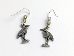 Pewter and Sterling silver Heron dangle earrings-bird- Great Blue- white, egret