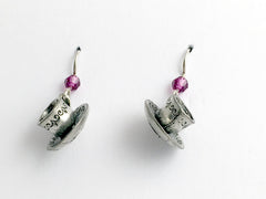 Pewter & sterling silver 3-D tea cup & saucer dangle earrings- teacup, tea cups