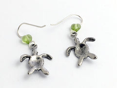 Pewter & Sterling silver large sea turtle dangle earrings-ocean, turtles,hearts