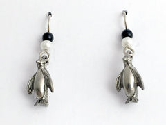 Pewter & Sterling silver penguin dangle earrings-bird- aquatic- penguins, birds