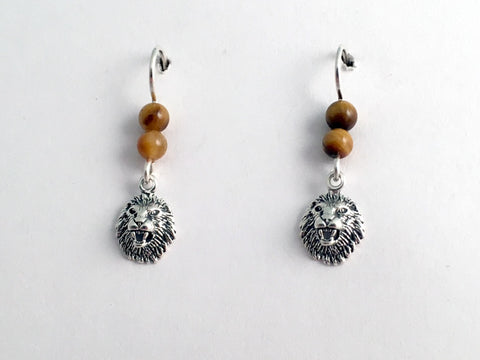 Sterling silver small roaring lion head dangle earrings-lions,tiger eye,big cat