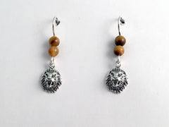 Sterling silver small roaring lion head dangle earrings-lions,tiger eye,big cat