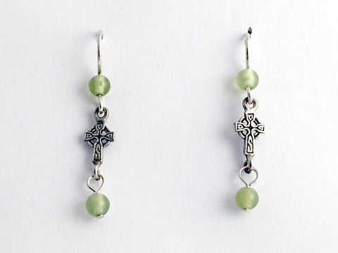 Sterling silver small long Celtic cross dangle earrings-Serpentine, religion