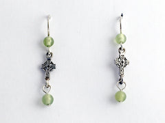 Sterling silver small long Celtic cross dangle earrings-Serpentine, religion