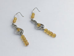 Sterling Silver oblong Celtic Knot dangle earrings-amber color glass, knots
