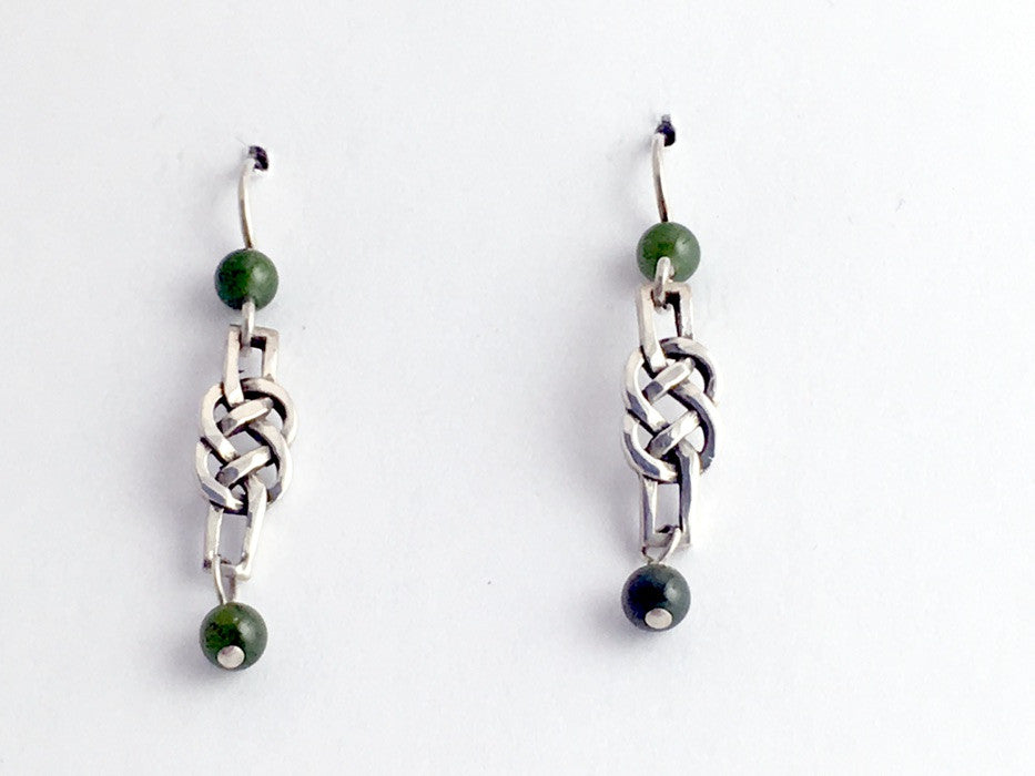 Sterling Silver rectangular Celtic Knot dangle Earrings-jade beads, Knots,