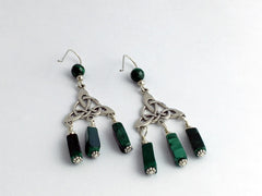 Sterling Silver large Celtic trinity knot with swoop dangle Earrings-malachite