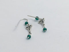 Sterling silver small Celtic Trinity knot dangle earrings- emerald green crystal
