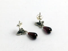 Sterling Silver Celtic Trinity Knot stud Earrings with garnet drops, Triquetra