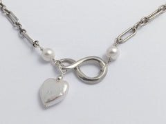 20 inch sterling silver long and short chain Infinity Necklace, freshwater pearls, Heart