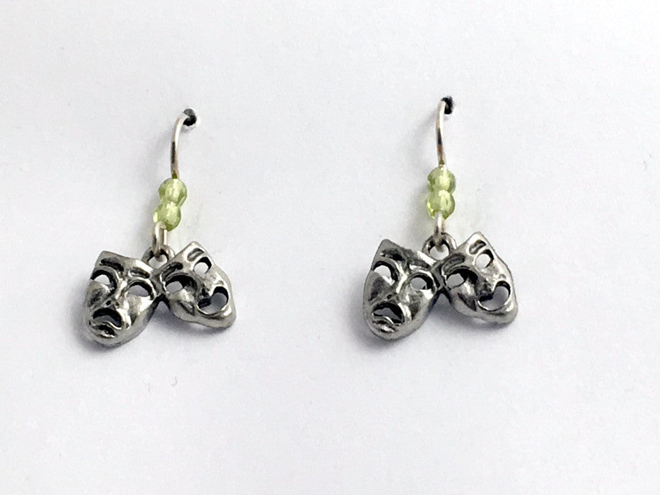 Pewter & Sterling silver Comedy/Tragedy mask dangle Earrings-Drama,actor,theater