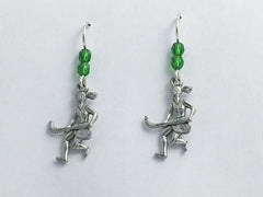 Pewter & sterling silver girls field hockey dangle earrings-team colors, sports