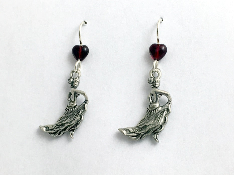 Pewter & sterling silver Flamenco Dancer dangle earrings- Spanish dance, lady