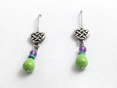 Sterling silver Celtic heart w/chalk turquoise & amethyst dangle earrings-hearts