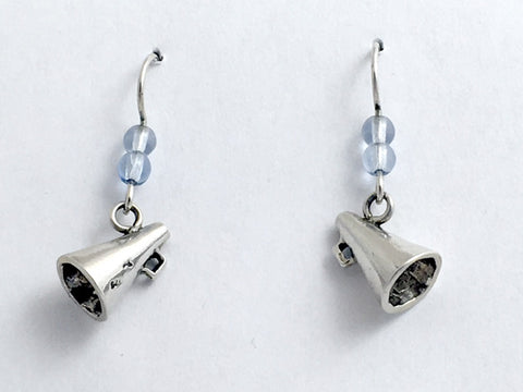 Sterling silver Cheerleader megaphone dangle earrings-Cheer, spirit, team colors
