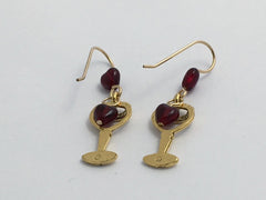 Goldtone Pewter & 14k gold filled wire Wine glass w/ hearts earrings-drinks, Red