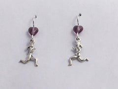 Sterling Silver lady runner dangle earrings- marathon, jogging, run, running