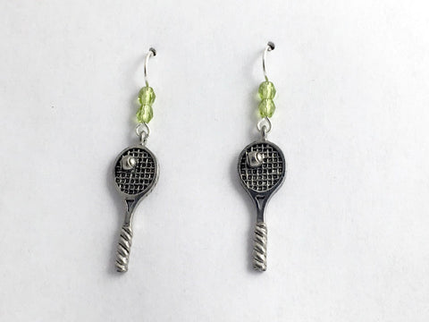 Pewter & sterling silver tennis racquet w/ ball dangle earrings- racket,racquets