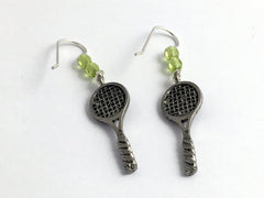 Pewter & sterling silver tennis racquet w/ ball dangle earrings- racket,racquets