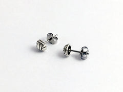 Sterling Silver & Surgical Steel small half round volleyball stud earrings-sport