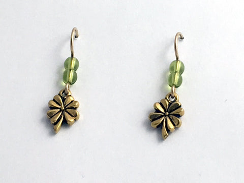 Gold tone Pewter & 14k gf small 4 leaf clover dangle earrings- 4-H, Luck,clovers