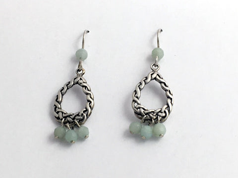 Sterling silver Celtic knot oval braid earrings-faceted amazonite dangles, knots