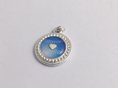Pewter frame, blue softball, sterling silver heart pendant-resin, baseball