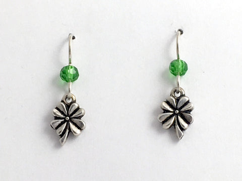 Pewter & Sterling Silver small 4 leaf clover dangle earrings- Luck, clovers, 4-H