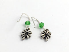 Pewter & Sterling Silver small 4 leaf clover dangle earrings- Luck, clovers, 4-H