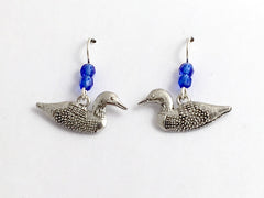 Pewter and Sterling silver loon dangle earrings-bird-loons, birds, diver,aquatic